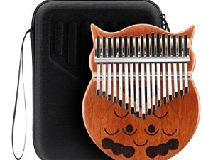 JeuRon 17 Keys Mahogany Kalimba Thumb Piano Finger Instrument With Portable Case Turning Hammer Study Instruction