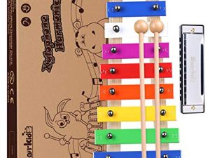 Smarkids Wooden Xylophone for Kids & Harmonica Set - Professional Kids Musical Instruments Set Percussion Instruments with Mallets Award Winning Preschool Learning Musical Toys Birthday Gifts