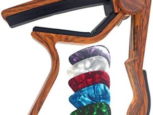WINGO Guitar Capo for Acoustic and Electric Guitars - Rosewood Color with 5 Picks
