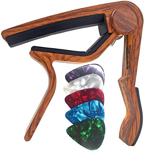 WINGO Guitar Capo for Acoustic and Electric Guitars - Rosewood Color with 5 Picks WINGO Guitar Capo for Acoustic and Electric Guitars - Rosewood Color with 5 Picks