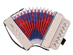 summina Mini 10-Button Kids Accordion Toy Supports Bass Chords 14 Notes with Cleaning Cloth Educational Music Instrument