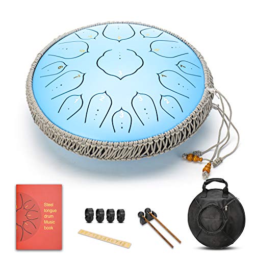 Sky Blue 15 Notes 14 Inches Steel Tongue Drum Healing Drum Wide Range Steel Drum with Carrying Bag & Mallets Sky Blue 15 Notes 14 Inches Steel Tongue Drum Healing Drum Wide Range Steel Drum with Carrying Bag & Mallets