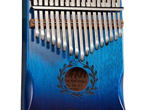 Kalimba Thumb Piano 17 Keys with Engraved Notes Olive Branch Pattern Handhold Cute Finger Piano Mabogany Solid Wood Portable Musical Instrument with Music Book for Kids Adult Beginner (Gradual Blue)