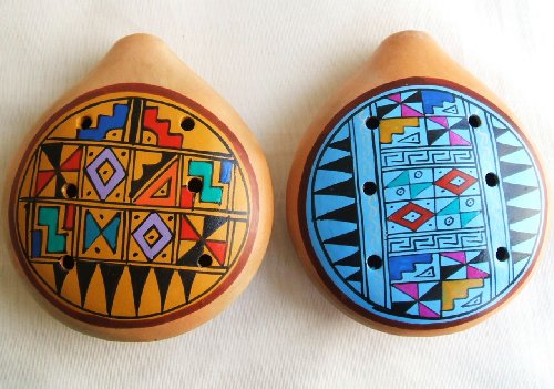 Two Large Peruvian Ocarina. Musical Instrument.gold and Blue. Two Large Peruvian Ocarina. Musical Instrument.gold and Blue.