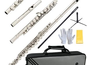 Yomone C Flutes16 closed hole flute beginner's flute with flute holder suitcase cleaning kit and screwdriver (nickel)
