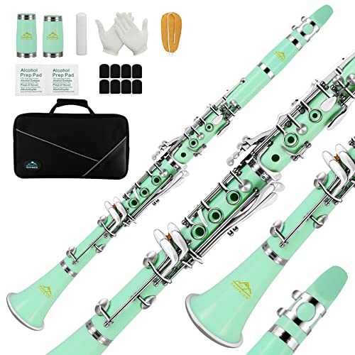 EASTROCK Clarinet Bb Flat 17 Nickel Keys Green Beginner Clarinet for Student with 2 Barrels Hard Clarinet Cas and Clarinet Cleaning Kit. EASTROCK Clarinet Bb Flat 17 Nickel Keys Green Beginner Clarinet for Student with 2 Barrels Hard Clarinet Cas and Clarinet Cleaning Kit.