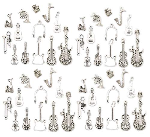 Zhiheng Assorted 52pcs Musical Instrument Alloy Pendants Bass Guitar Horn Cello Viola Trumpet Sax Wine Glass Charms Bracelet Necklace Jewelry Making Beads for Birthday Christmas Valentine's Gift Zhiheng Assorted 52pcs Musical Instrument Alloy Pendants Bass Guitar Horn Cello Viola Trumpet Sax Wine Glass Charms Bracelet Necklace Jewelry Making Beads for Birthday Christmas Valentine's Gift