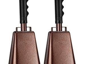 2 Pieces 10 Inch Steel Cowbell with Handle Cheering Bell for Sports Games Events Large Solid School Bells Metal Noise Maker Loud Percussion Musical Instrument Call Bell Alarm (White)