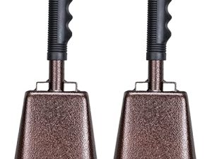 10 Inch Steel Cowbell with Handle Cheering Bell for Sports Events Large Solid School Bells & Chimes Percussion Musical Instruments Call Bell Alarm(Copper,2 Pack)