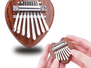 Wellerly 8 Key Mini Kalimba Thumb Piano - De-stress Fidget Music Toys - Mbira Likembe Sanza Finger Piano - Portable Marimba Pendant Musical Instrument Gifts for Kids and Adult - Lovely Heart Shaped