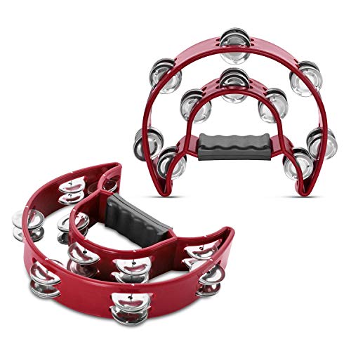 Flexzion Tambourine Metal Half Moon Musical Instruments Double Row Metal Jingles Hand Held Instruments Percussion with Ergonomic Handle Grip Flexzion Tambourine Metal Half Moon Musical Instruments Double Row Metal Jingles Hand Held Instruments Percussion with Ergonomic Handle Grip