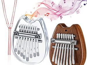4 Pieces Mini Thumb Piano Set 8 Keys Mini Kalimba Piano Finger Thumb Piano with Lanyard Chain Musical Thumb Piano Instruments Finger Thumb Piano Gifts for Christmas Kids and Adults Beginners