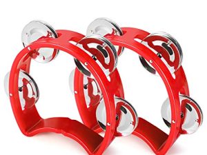 Flexzion Tambourine Hand Bell Percussion Musical Instruments (Red)