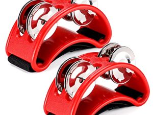 Facmogu 2PCS Foot Tambourines Percussion with Metal Jingles