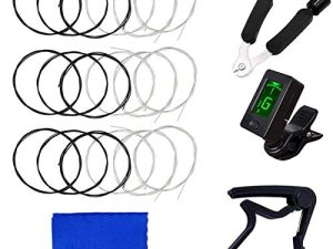 JYsun Classical Guitar Strings Nylon Black 3 Full Sets and 1pc Guitar Tuner 1pc Guitar Restringing Tool 1pc Guitar Capo 1pc Cleaning Cloth for Musical Instrument