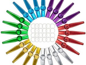 Foraineam 24-Pack Metal Kazoos with 24 Pcs Kazoo Flute Diaphragms 6 Colors Musical Instruments