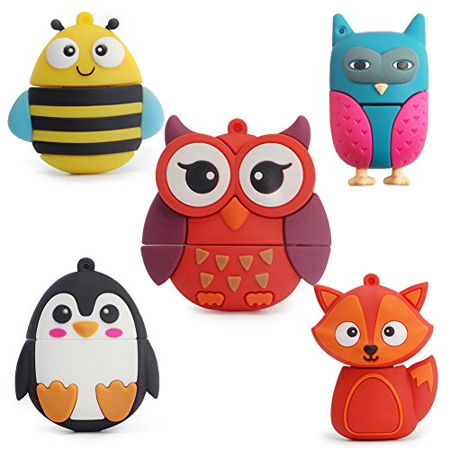 LEIZHAN 5X8GB Cute Animals USB Flash Drive with Chain Bee Fox Owls Penguin Pen Drive Gifts for School Kids and Students(Pack of 5 Animals) LEIZHAN 5X8GB Cute Animals USB Flash Drive with Chain Bee Fox Owls Penguin Pen Drive Gifts for School Kids and Students(Pack of 5 Animals)