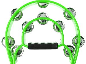Half Moon Tambourine - Musical Instrument Percussion with Steel Jingle Bells for Drum & Guitar Playing (Green)