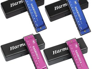 UPINS 4PCS Key of C 10 Hole 10 Tones Titanium Color Harmonica with Case for Beginner Students Kids(Black)