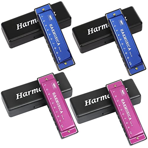 UPINS 4PCS Key of C 10 Hole 10 Tones Titanium Color Harmonica with Case for Beginner Students Kids(Black) UPINS 4PCS Key of C 10 Hole 10 Tones Titanium Color Harmonica with Case for Beginner Students Kids(Black)