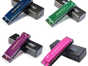 YOKSAS 4PCS Harmonicas Key of C 10 Hole Titanium Harmonica Instrument with Case Polishing cloth Best Gift for Adults Beginner Students Kids(Green