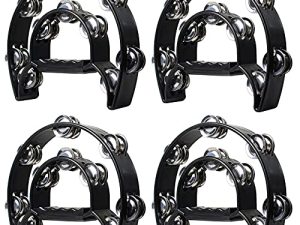 4 Pack 9" Double Row Tambourine Metal Jingles Hand Held Percussion Tambourine Half Moon Musical Tambourine