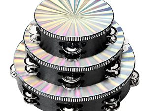 QTLCOHD 3 Pcs Radiant Tambourine for Adults Church 6/ 8/ 10 Inch Double Row Jingles Hand Held Drum Reflective Hand Drum Percussion Musical Instrument for Kids KTV Party Games