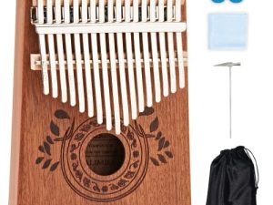 UNOKKI 17 Key Kalimba Thumb Piano For Adults & Kids; Mahogany Mbira (Light Brown Finish); Tuning Hammer