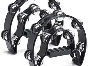 Facmogu 1 Pair Handheld Tambourine with Double Row Metal Jingles