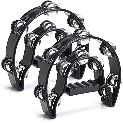 Facmogu 1 Pair Handheld Tambourine with Double Row Metal Jingles Facmogu 1 Pair Handheld Tambourine with Double Row Metal Jingles