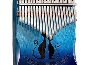 LvPets Kalimba 21 Key Thumb Piano Premium Mahogany Cat Lovers Pattern Finger Piano Handhold Mbira Portable Musical Instrument Gift for Kids Amateur and Beginner (Gradient Blue)