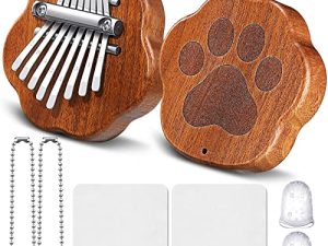 2 Pack Mini Kalimba Cat Paw 8 Keys Finger Thumb Piano Kit Cat Paw Hand Piano Cute Wood Tiny Instruments Portable Pocket Mini Piano Marimba Musical Instruments Gift for Kids Adult