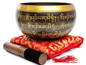 Tibetan Singing Bowl Set - Easy To Play Authentic Handmade For Meditation Sound 7 Chakra Healing By Himalayan Bazaar (Black & Red)