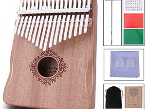 Wellerly 17 Key Kalimba Thumb Piano - Mbira Likembe Sanza Finger Piano - Superior Mahogany Made - Portable Marimba Musical Instrument Gifts for Kids and Adult Beginners to Professionals - Wood Color