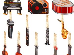Mini Musical Instruments Christmas Tree Ornaments Baby Grand Piano Clarinet Flute Guitar Amp Karaoke Microphone Record Player Violin Hanging Ornaments for Party Xmas Tree