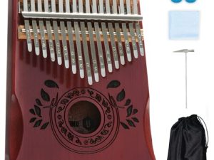 UNOKKI 17 Key Kalimba Thumb Piano For Adults & Kids with Hand Rest; Mahogany Mbira (Cherry Finish); Tuning Hammer