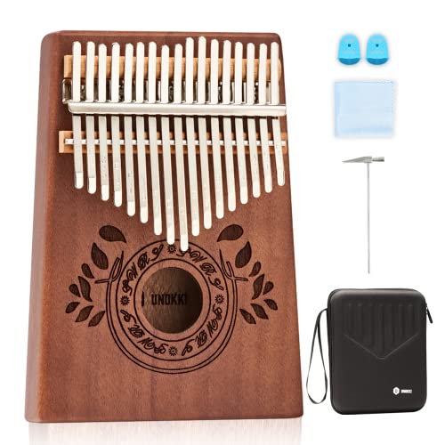 UNOKKI 17 Key Kalimba Thumb Piano For Adults & Kids with Hard Case & Hand Rest; Mahogany Mbira (Chocolate Brown Finish); Tuning Hammer UNOKKI 17 Key Kalimba Thumb Piano For Adults & Kids with Hard Case & Hand Rest; Mahogany Mbira (Chocolate Brown Finish); Tuning Hammer
