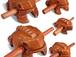 5 Pcs Set Percussion Instruments Wooden Frog 6.7 Inch 4.7 Inch Wooden Frog Guiro Rasp 4 Inch 3.2 Inch 2.4 Inch Musical Instrument Tone Block Natural Wood Frog with Sticks for Home Office Gift Decor