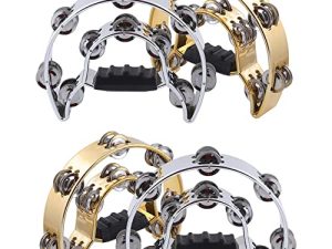4 Pack Handheld Tambourine with Metal Jingles