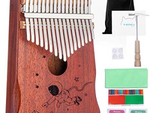 Kalimba Thumb Piano 17 Key Solid Finger Piano Mahogany Body Gifts for Kids Adult Beginners Professional with Tuning Hammer Easy to Learn Portable Musical Instrument (Astronaut)
