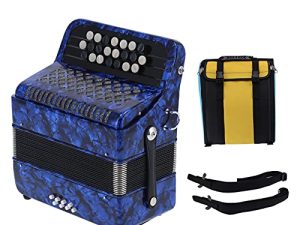 22 Key Piano Accordion 8 Bass Professional Button Reed Accordion Instrument for Beginner with Storage Bag(Blue)