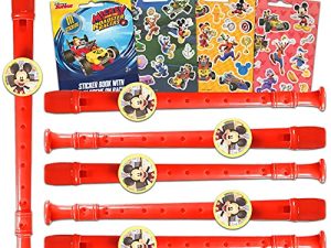 Classic Disney Mickey Mouse Bulk Flute Recorder Bundle - 6 Pack Mickey Roadster Musical Flute with Additional Stickers | for Kids