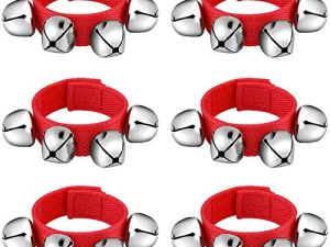 6 Pieces Christmas Band Wrist Bells Bracelets Jingle Musical Ankle Bells Instrument Percussion Rhythm for Christmas Party Favors Festival Accessories (Red)