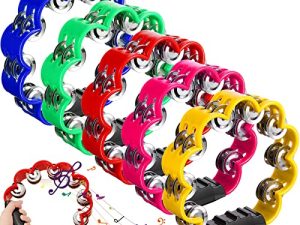 5 Pieces Petal Shaped Tambourine Plastic Percussion Tambourine Music Hand Bells for Musical Rhythm Instrument for Adults School Family Party Supplies