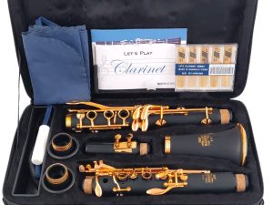 MORESKY Bb Clarinet Lacquer Gold 17 Keys Sib Klarnet Black Clarinete E111