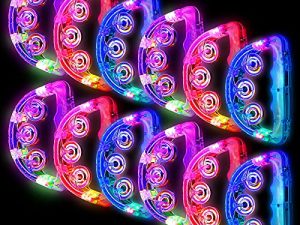 12 Pieces Light Up Tambourine LED Flashing Tambourine Musical Flashing Tambourine Handheld Percussion Instrument Glow Tambourines for Girls Boys Adults Wedding Party Toys (White)