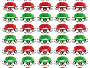FEPITO 36 Pieces Christmas Band Wrist Bells Bracelets Jingle Bells Musical Ankle Bells Rhythm Instrument Percussion Christmas Party Decoration Favors