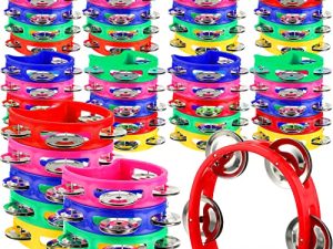 50 Pieces Percussion Hand Tambourine for Kids 4 Bells Plastic Colored Noise Makers Tambourines Musical Rhythm Instrument for Kids Toddler Students Kindergarten Family School Party