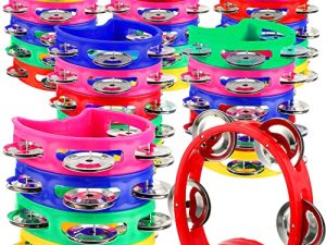 30 Pack Plastic Percussion Tambourine for Kids Noise Makers Tambourine Bulk 4 Bells Plastic Colored Handheld Tambourines Musical Rhythm Instrument for Adults Toddler Kindergarten Family School Party