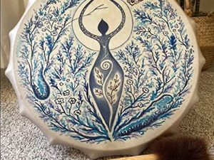 Crab shopkeeper Vegan Shaman ''Alchemical Moon Drum'' 10'' Sound Healing Tool Tunable Membrane Woman Frame Drum Medicine Instrument Soul Gift for Music Lovers (White) (X101010)